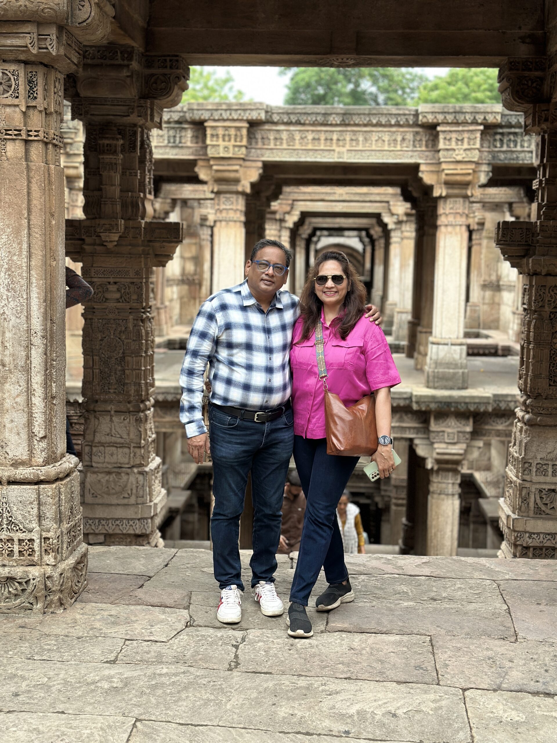 Sampath Iyengar and Nomita Iyengar at Adalaj Stepwell Ahmedabad travel