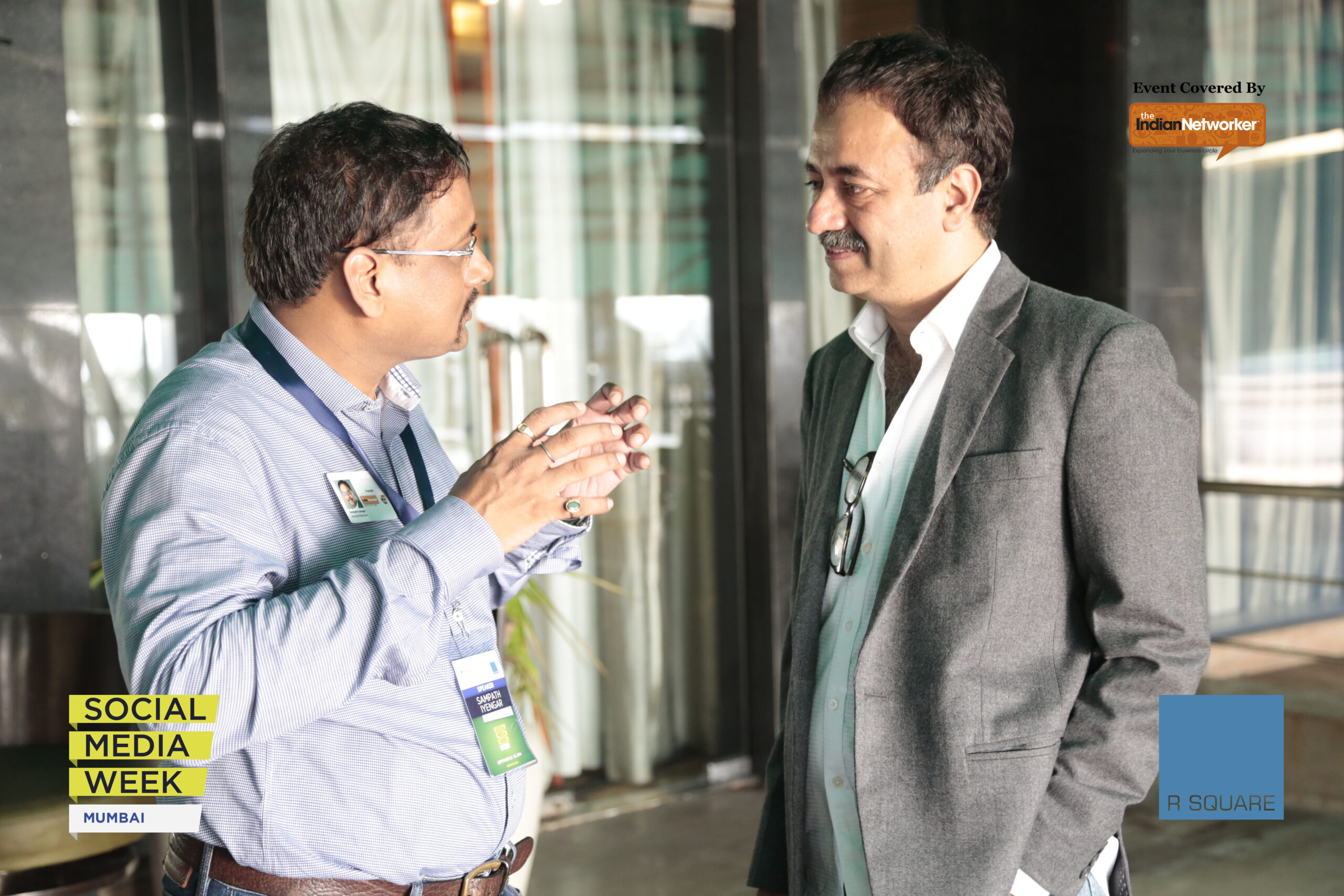 Sampath Iyengar with filmmaker Rajkumar Hirani at Social Media Week Mumbai